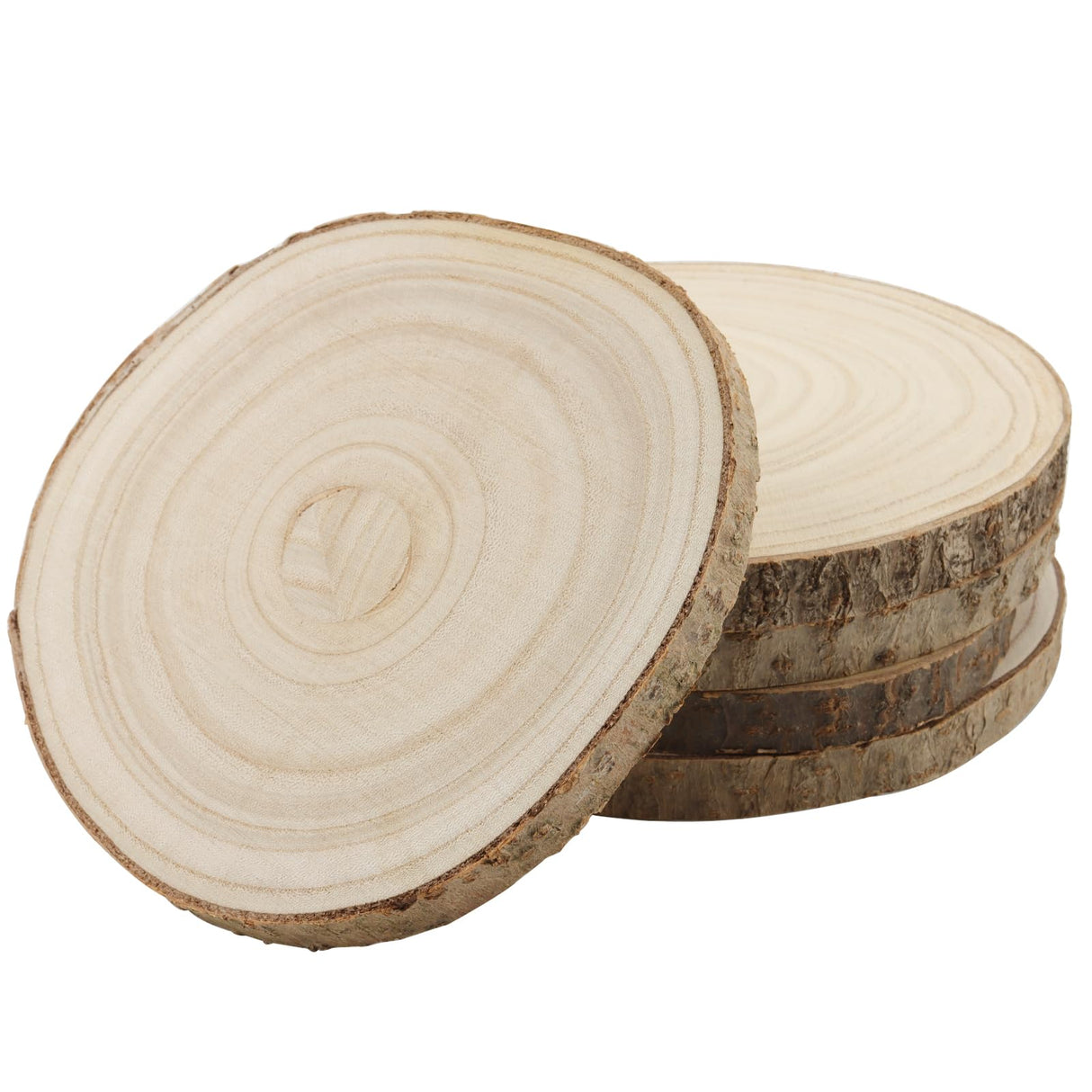 KINJOEK 10 PCS 7-8 Inch Large Natural Wood Slices with Bark, Unfinished Wooden Coasters Circles, Blank Round Wood Ornaments Slices Bulk for Centerpieces Craft Wedding Party Christmas Decor KINJOEK