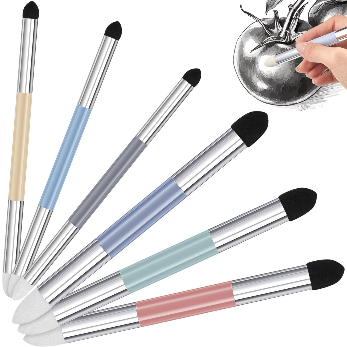 Kosiz 6 Pcs Artist Blending Sponge Pen 2 Sizes Double Headed Washable Blending Stump Pencil Sketch Pastel Rubbing Sponge Brush Stick Art Foam Drawing Tool for Artist Beginners Supplies (Morandi) Kosiz