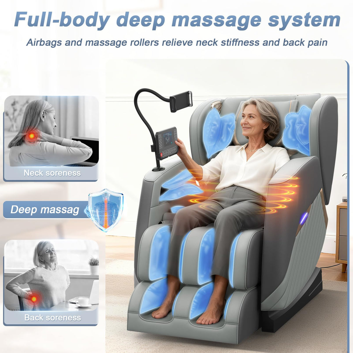 Srfzluxy Massage Chair Full Body, Zero Gravity Massage Chair with 16 Fix Rollers, Auto Massage Program, Foot and Calf Massage, Recliner Chair with Heating, Touch Screen Controller, Bluetooth Speaker Srfzluxy