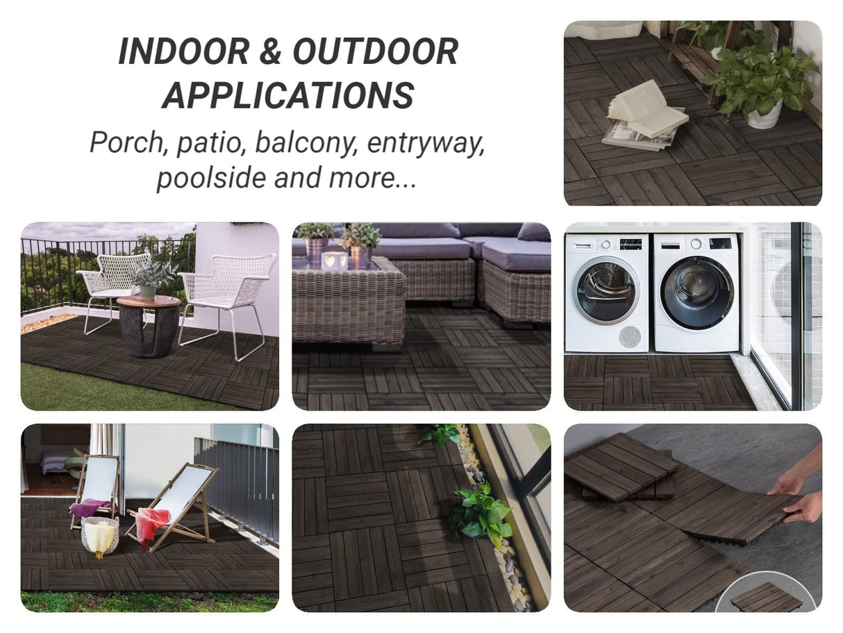 Yaheetech 27PCS Interlocking Wooden Flooring Patio Deck Tiles Solid Wood Tiles Outdoor 12 x 12in Black Yaheetech
