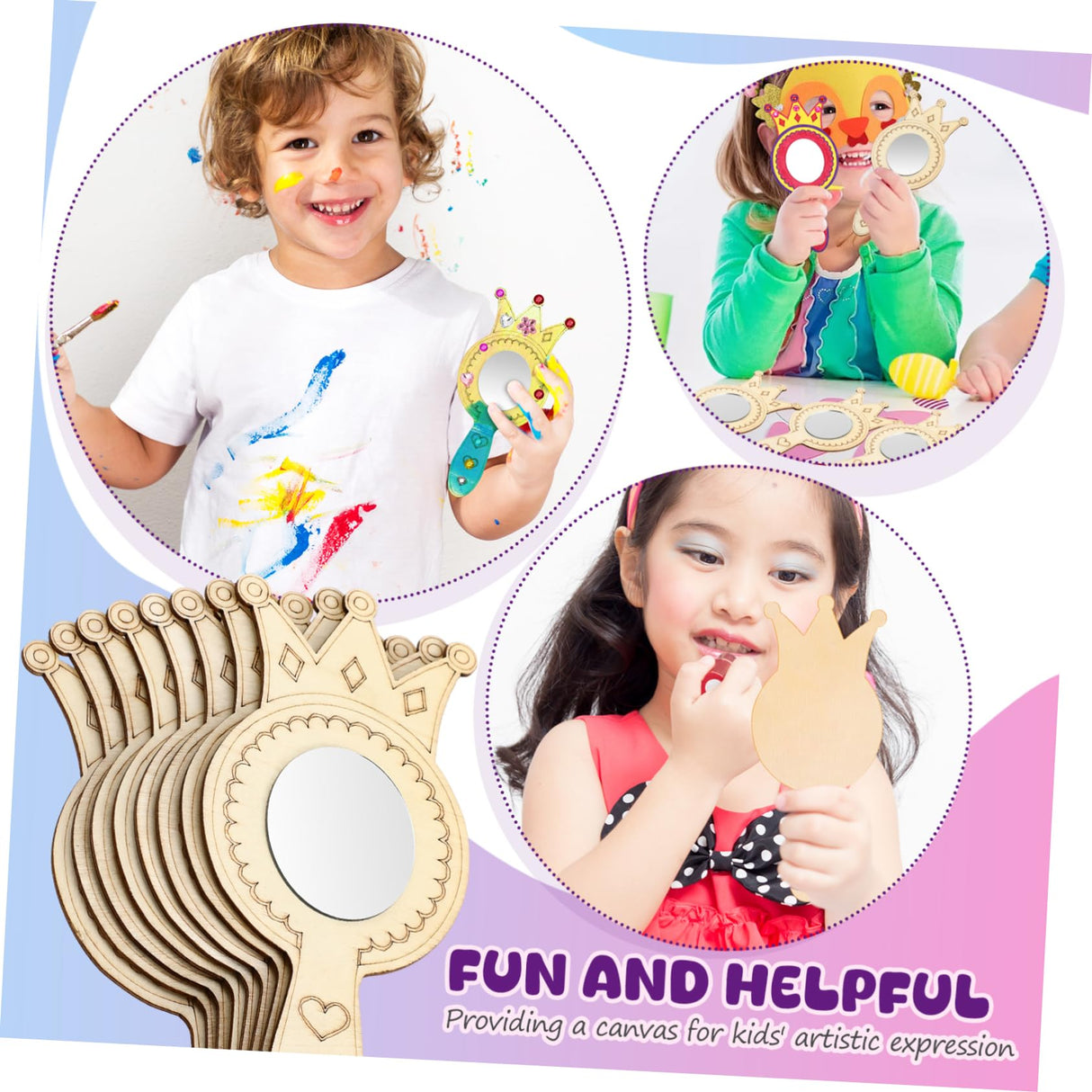 NUOBESTY 1Set Princess Mirror Craft Kit DIY Handheld Mirror with Markers Rhinestone Stickers for Birthday Party Decorations Creative Play and Learning NUOBESTY