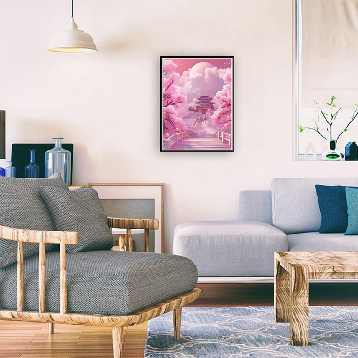 QAZWSX 5D Spring Cherry Blossom Diamond Art Painting Kits for Adults, Castles and Spring Cherry Blossoms Diamond Dots Paintings for Beginners Home Wall Decor Gifts 12x16 inch QAZWSX