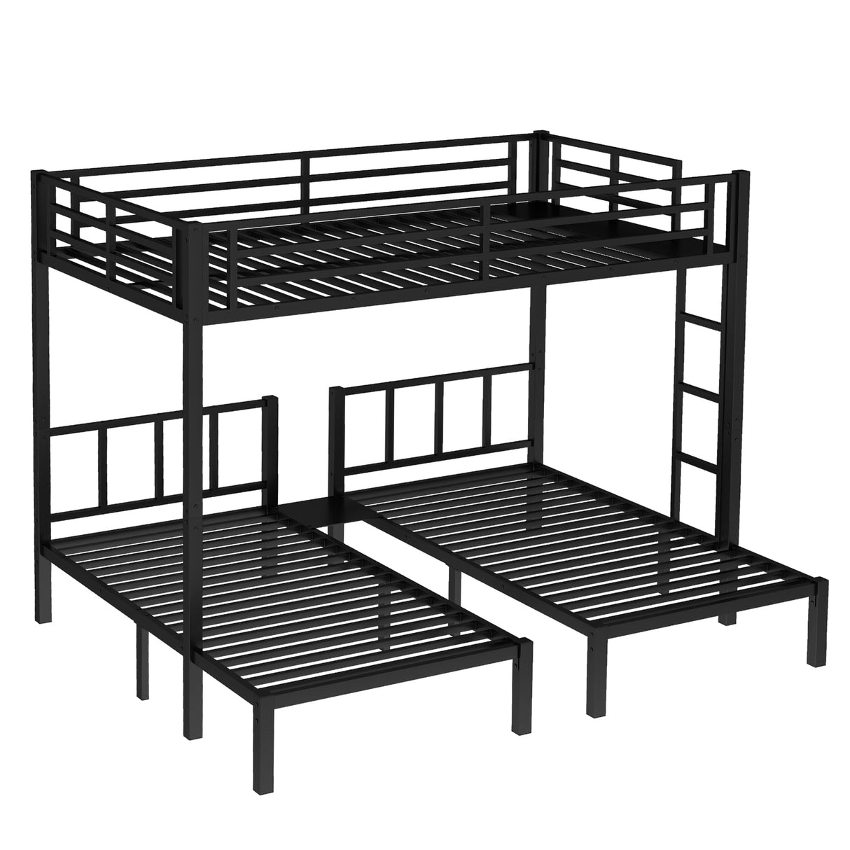 Bellemave Triple Bunk Bed for Kids, Detachable Queen Over Twin & Twin Metal Bunk Bed with Guardrails, Ladder & Storage, Converts to 3 Separate Beds, Easy to Assemble (3 Bunk Beds for Kids, Black) Bellemave