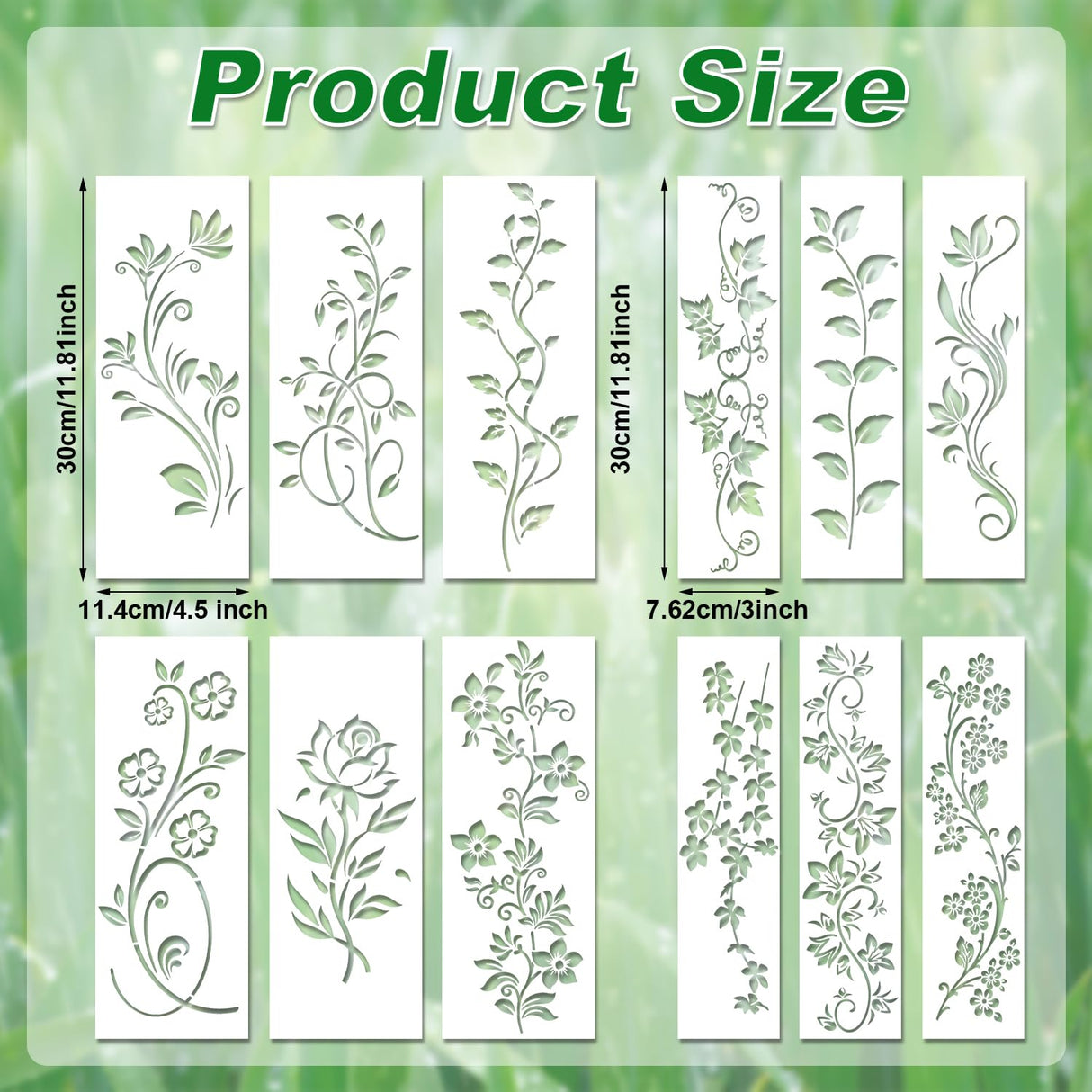 12pcs Leaf Vine Stencils, Leaves & Flower Stencil Reusable Floral Stencil Spring Drawing Templates for Painting on Walls DIY Craft Canvas Home Decor Wall Art Gosknor