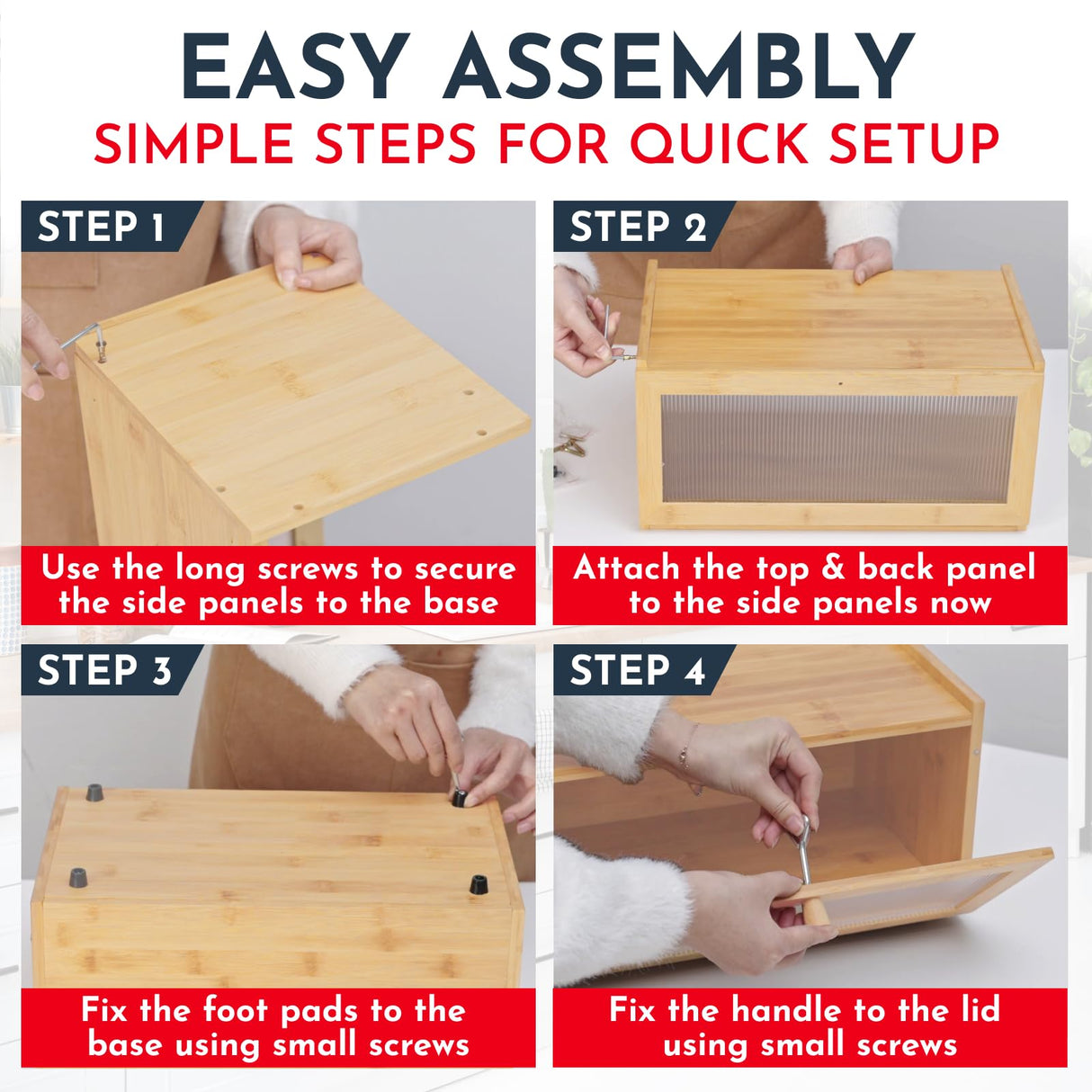 Culinary Couture Bamboo Bread Box for Kitchen Countertop - Large Capacity Storage BreadBox for Homemade Bread with Acrylic Window and Extra Top Storage Culinary Couture