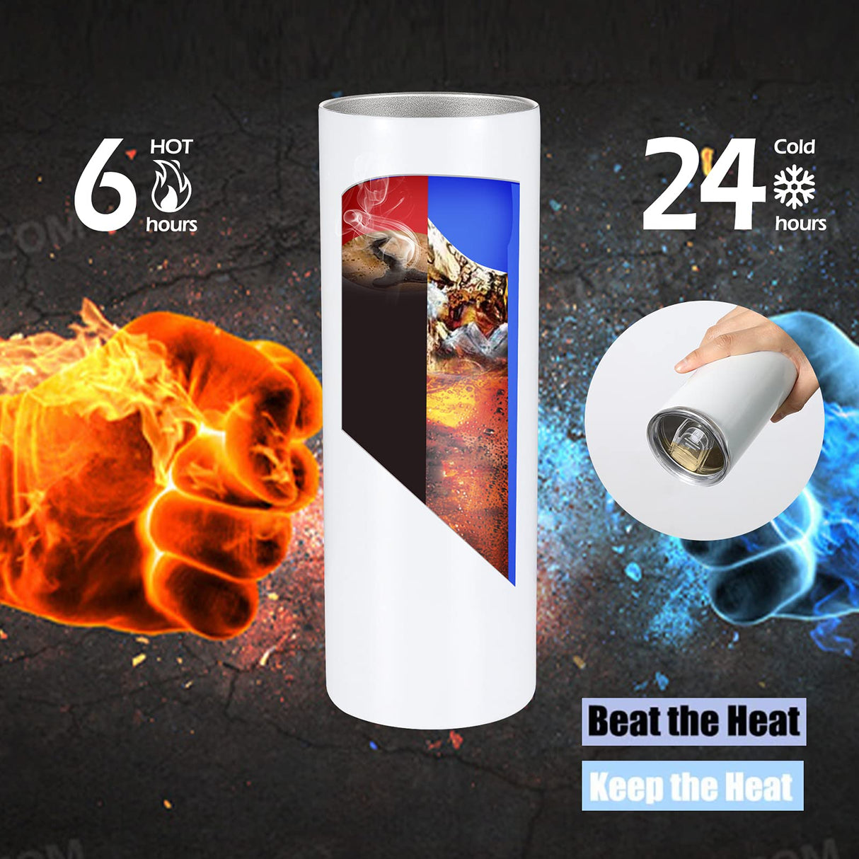 YOUKE OLA Sublimation Skinny Tumbler Straight Blank White 20oz - Sublimation Tumblers for Heat Transfer, Stainless Steel Coffee Cup with Shrink Wrap Sleeve & Heat Tape | Vinyl DIY Gifts, 6 Pack YOUKE OLA