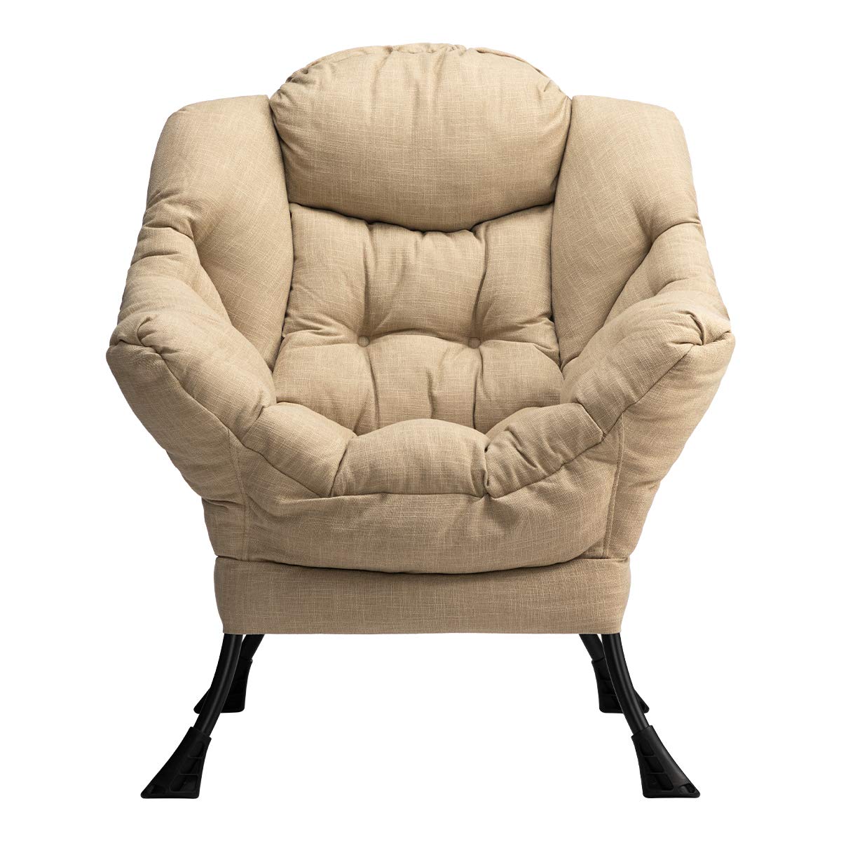 HollyHOME Modern Fabric Large Lazy Chair, Accent Oversized Comfy Reading Chair, Thick Padded Cozy Lounge Chair with Armrest, Leisure Sofa Chair for Living Room, Bedroom, Dorm, Coffee&White HollyHOME