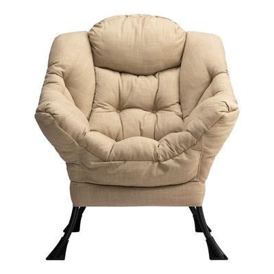 HollyHOME Modern Fabric Large Lazy Chair, Accent Oversized Comfy Reading Chair, Thick Padded Cozy Lounge Chair with Armrest, Leisure Sofa Chair for Living Room, Bedroom, Dorm, Coffee&White