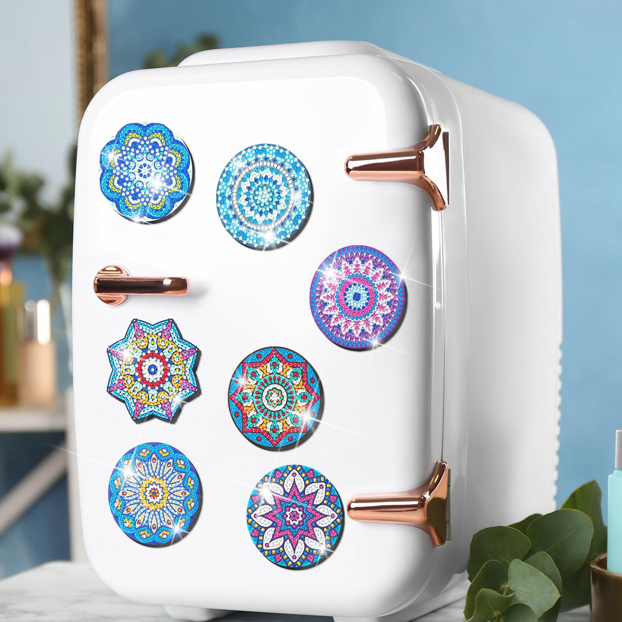 Frienda 30 Pcs Diamond Painting Refrigerator Magnets Spring Diamond Art Magnet Kits for Adults Summer Mandala Flower Cat Fridge Stickers for Beginners Adults Kids DIY Craft Gifts Home Decors(Mandala) Frienda