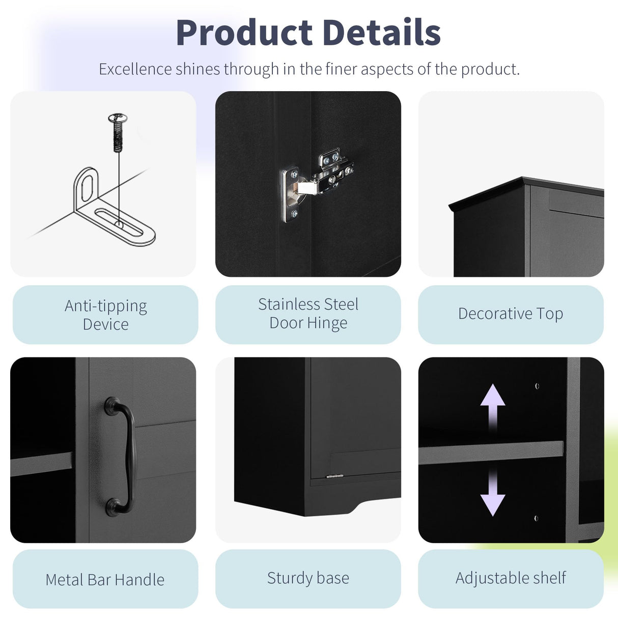 68” Tall Bathroom Storage Cabinet with 2 Tilt Out Laundry Hamper, Freestanding Bathroom Storage Cabinet with Door and Adjustable Shelves, Black Bellemave