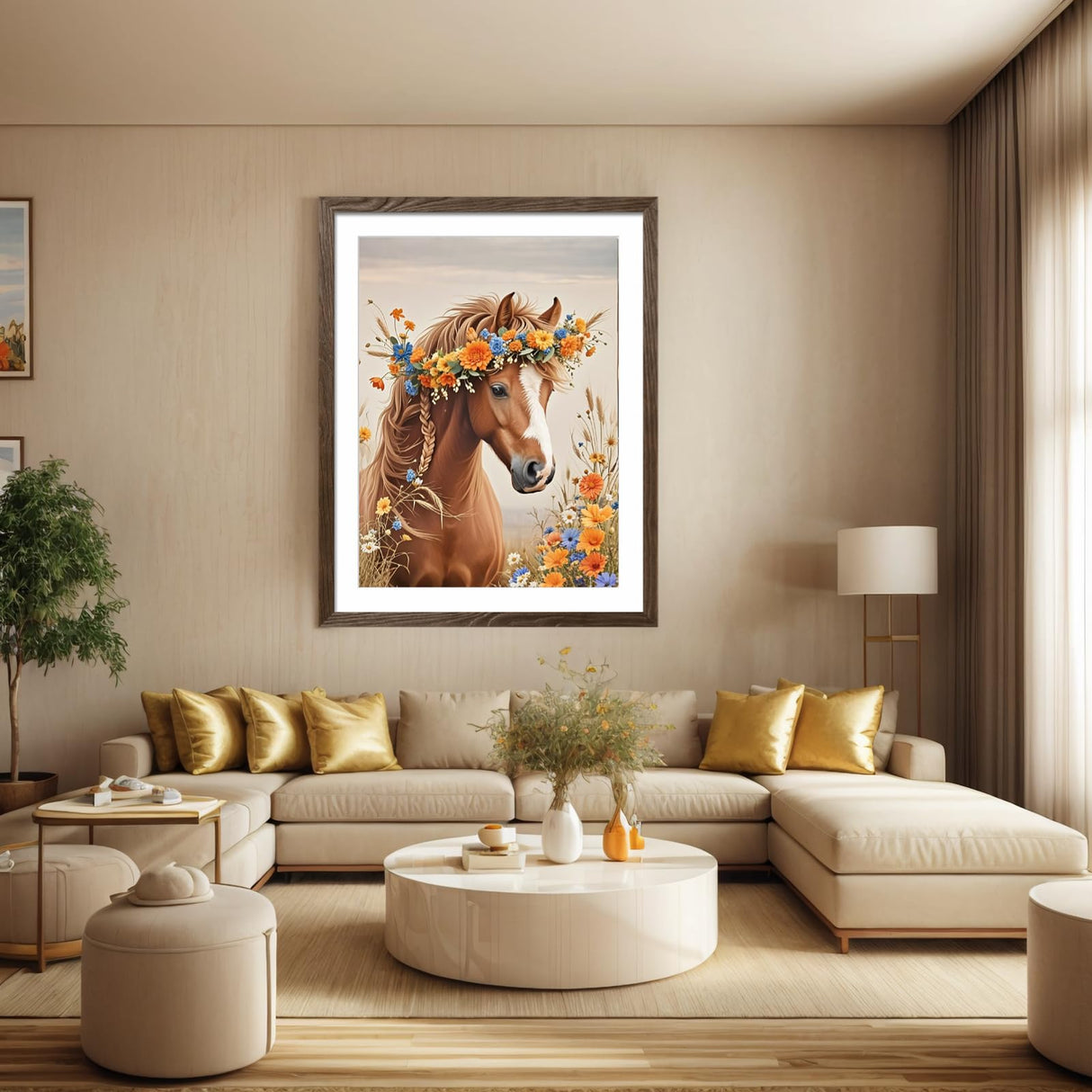 PINFFSHU 5D Diamond Painting Kits for Adults Beginners - Beautiful Horse with Floral Crown,Full Drill DIY Sparkling Gem Art Craft with Tools, Home Wall Decor, Unique Gifts for Women, 12x16 Inch PINFFSHU