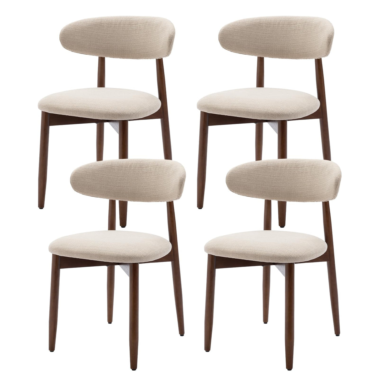 COLAMY Wooden Dining Chairs Set of 4, Modern Fabric Upholstered Kitchen Side Chairs, Farmhouse Dining Room Chair with Foot Pegs, Beige COLAMY