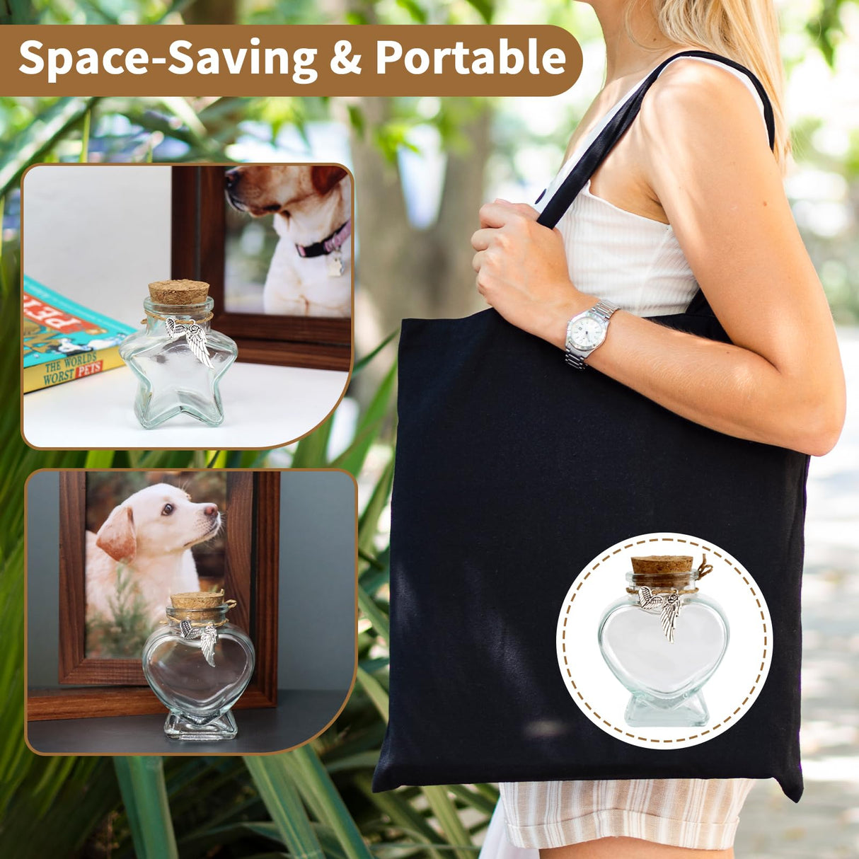 COSOWO Memorial Bottle for Pet Hair, Dogs & Cats Fur Memorial Glass Keepsake with 2 Silver Accessories, Pet Memorial Urn, Heart Shape COSOWO