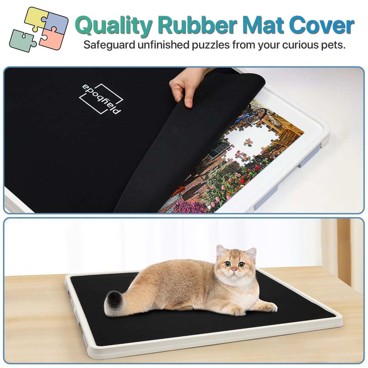 Playboda 1500 Pieces Rotating Plastic Puzzle Board with Drawers and Cover, 35"x27" Portable Jigsaw Puzzle Table for Adults, Lazy Susan Spinning Puzzle Boards, Multicolor (Patent Design) Playboda