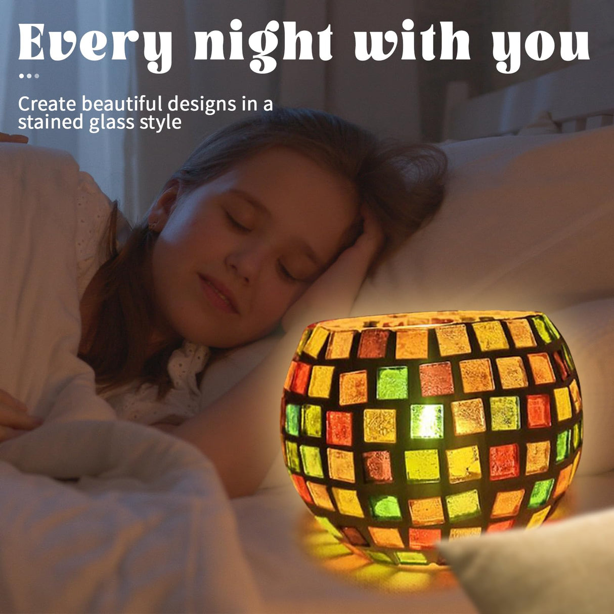 Glass Mosaic Candle Holder Kit, DIY Stained Glass Kit for Kids Adults Home Decor Fun Arts and Crafts Gifts for Kids Teens Adults Valentine Birthday Mother’s Day Gifts for Girls & Boys 6-8, 8-12 goldentime