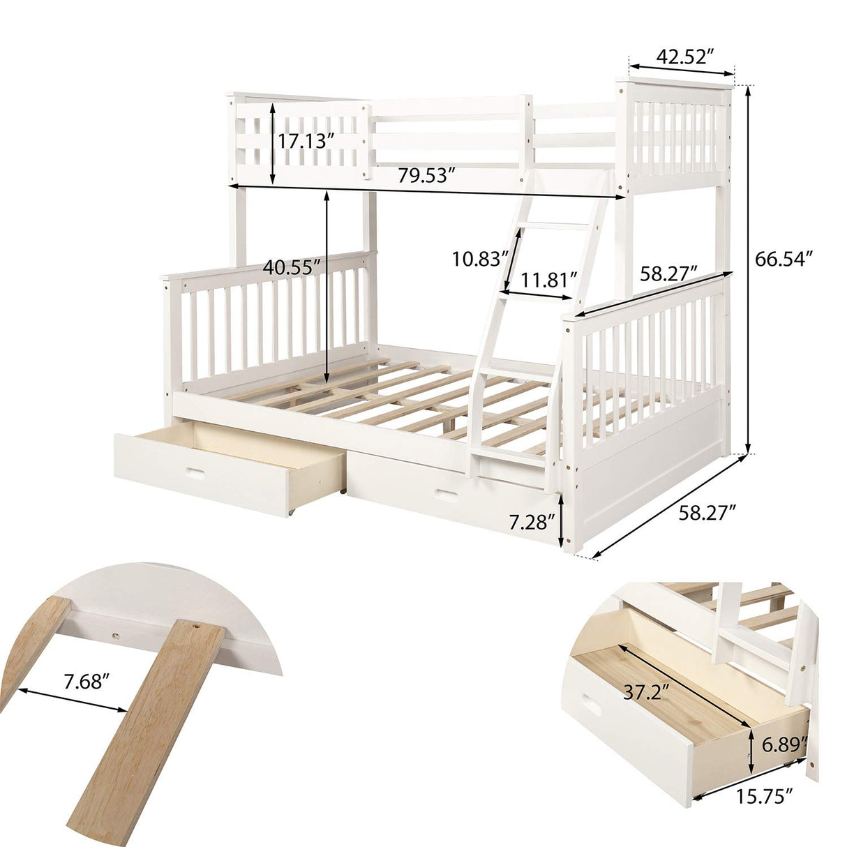 Harper & Bright Designs Twin Over Full Bunk Bed with Storage Drawers in White Harper & Bright Designs