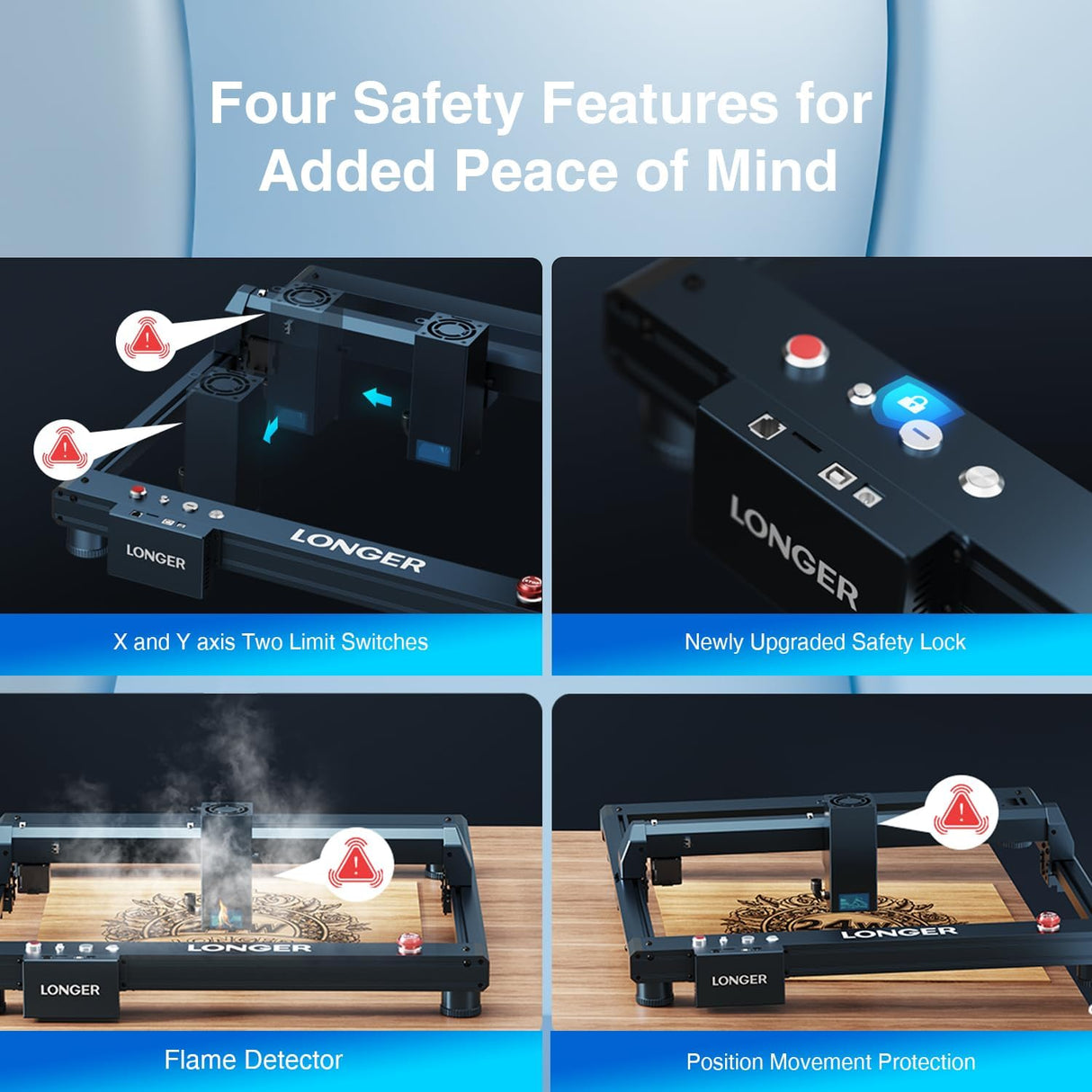 Longer Laser B1 24W Laser Engraver Cutter with Auto Air Assist, Working Speed Up to 600MM/S, DIY Laser Engraver for Wood and Metal, Paper, Acrylic, Glass, Leather, Working Area 17.72x17.32 inch Longer