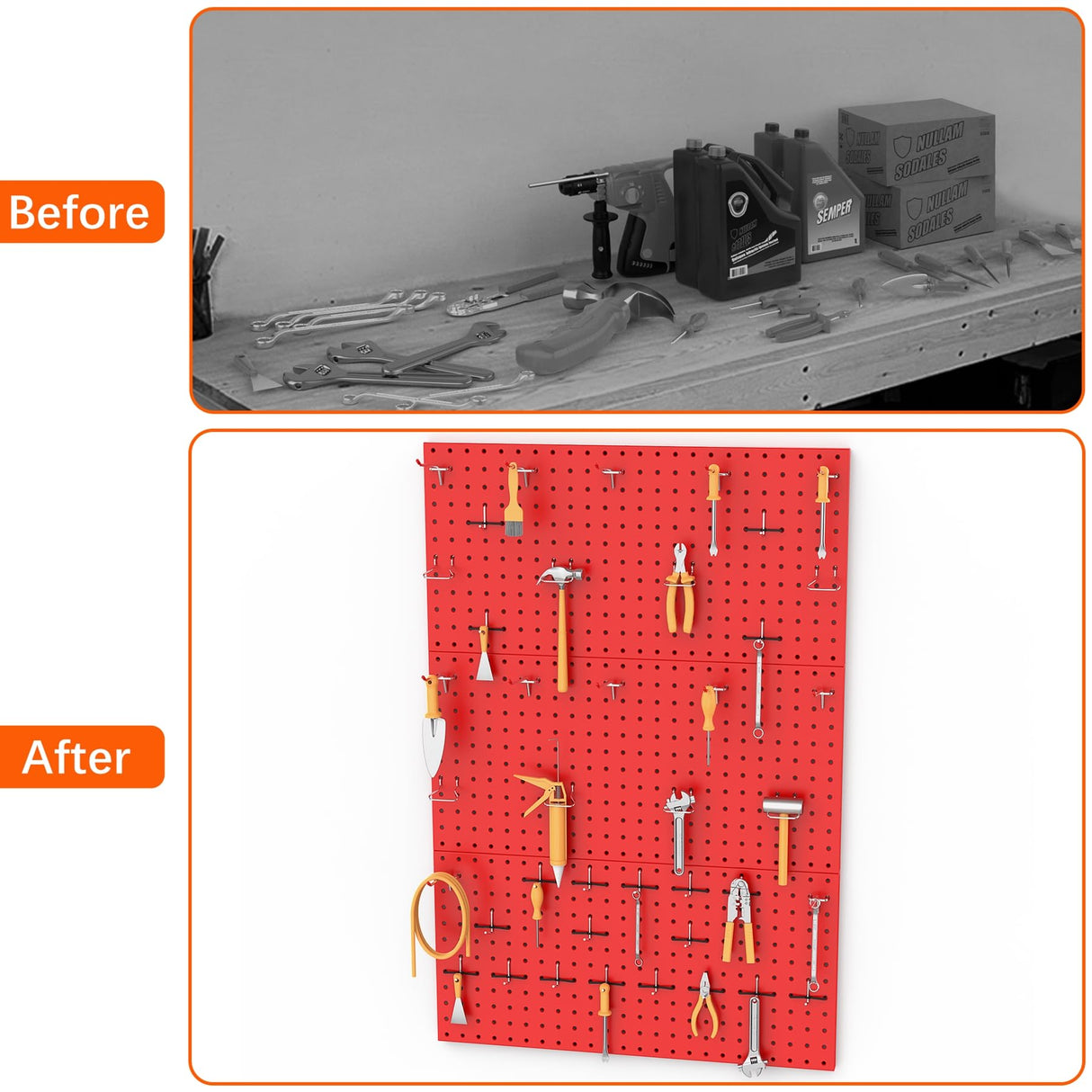 TORACK 3 PCS Metal Pegboard Panels(12x24 inch) for Wall Garage Tools Storage Pegboard System for Workbench, Modular Peg Board Tool Organizer Board Kit(Pack of 3, Red) TORACK