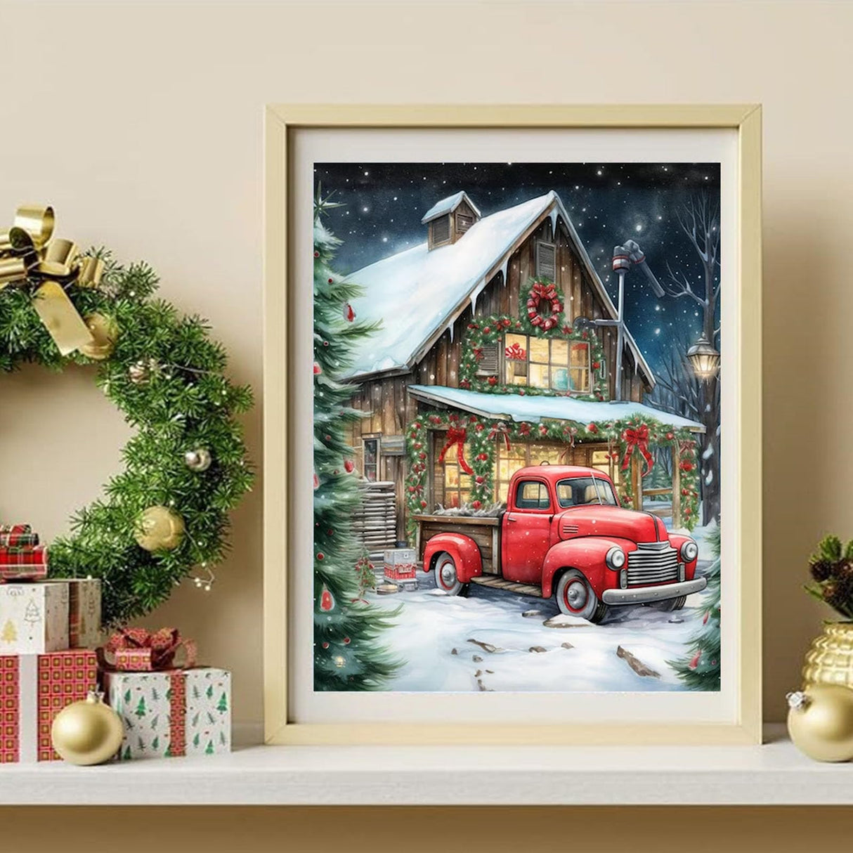 Arttoplus Christmas Paint by Numbers Kit for Adults Beginner-Red Truck Adult Paint by Number Kits on Canvas, DIY Acrylic Oil Painting by Numbers for Adults for Gift Home Wall Decor(16x20inch) Arttoplus