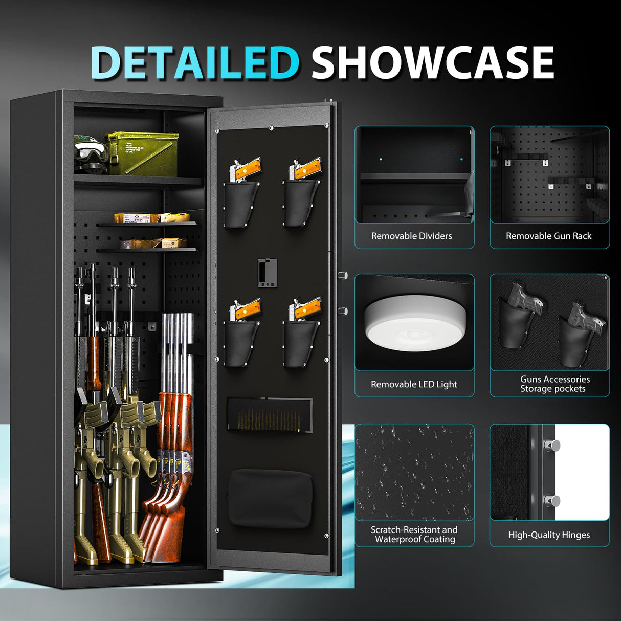 KAER 13-15 Biometric Gun Safe, Long Gun Safe for Home Rifle and Pistols with Fingerprint Lock, Ideal for AR15, Shotguns & Ammunition Storage | Unassembled Gun Cabinet for Home & Hunting Use KAER