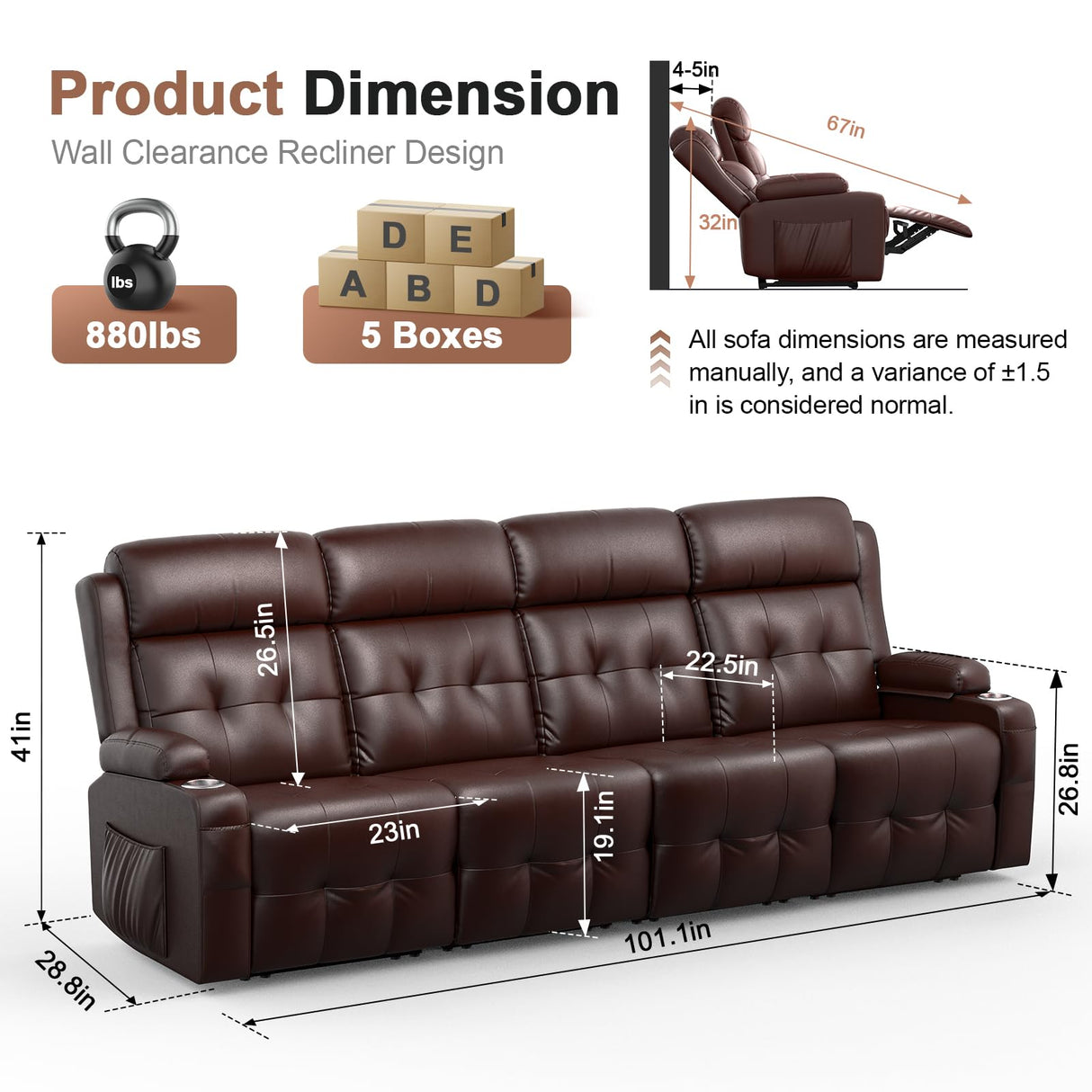 Recliner Sofa, Massage Reclining Sofa 4 Seater Sets Heavy Weight Capacity, RV Loveseat Clearance with Storage, Cup Holders, Wall Hugger Couches for Living Room VAFEAFO