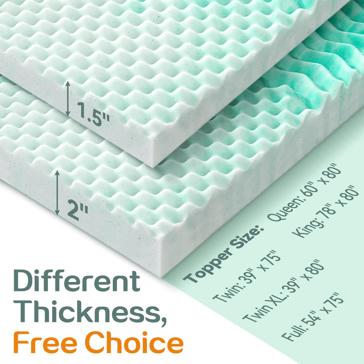 SINWEEK Mattress Topper Memory Foam Mattress Topper 1.5 Inch Queen Soft Mattress Pad for Pressure Relief, 5-Zone Design, CertiPUR-US Certified, Green SINWEEK