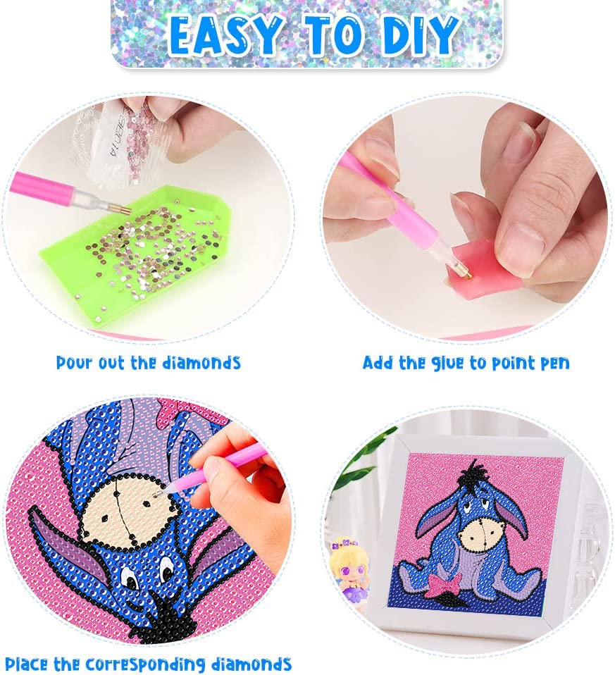 LWZAYS 6 Pieces Diamond Painting Kits for Kids Diamond Art Gem by Number Kits Arts and Crafts for Kids Ages 8-12 Mosaic DIY Full Drill Painting Kits for Home Wall Decor 6" X 6" LWZAYS