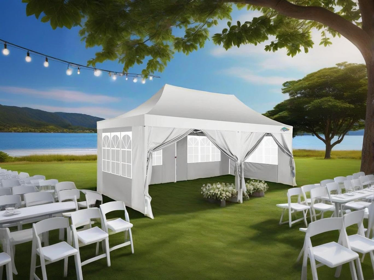 COBIZI Canopy 10x20 Pop Up Canopy Tent with 6 Sidewalls 3.0, Wedding Party Tent Outdoor Gazebos UV50+ Waterproof Canopy Tent for Parties, 3 Adjustable Heights, White(Frame Upgraded) COBIZI