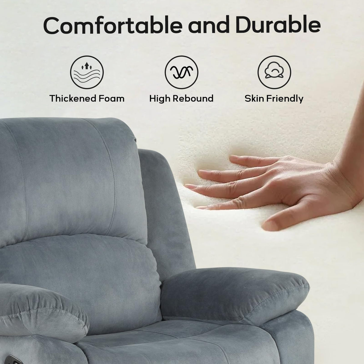 EBELLO Classic Manual Recliner Chair with Soft Padded Headrest and Armrest, Overstuffed Recliner Single Sofa Chair for Living Room, Bedroom, Grey EBELLO