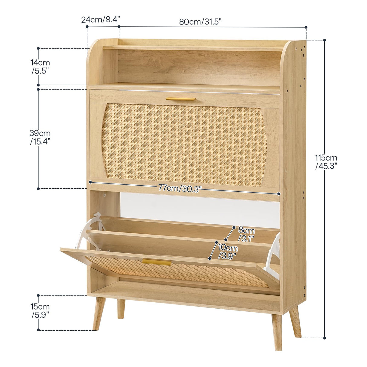 HOOBRO Rattan Shoe Storage Cabinet, Shoe Cabinet Storage for Entryway, Shoe Organizer with 2 Flip Drawers, Narrow Shoe Cabinet with Adjustable Shelves for Hallway, Living Room, Natural NN80SC01 HOOBRO