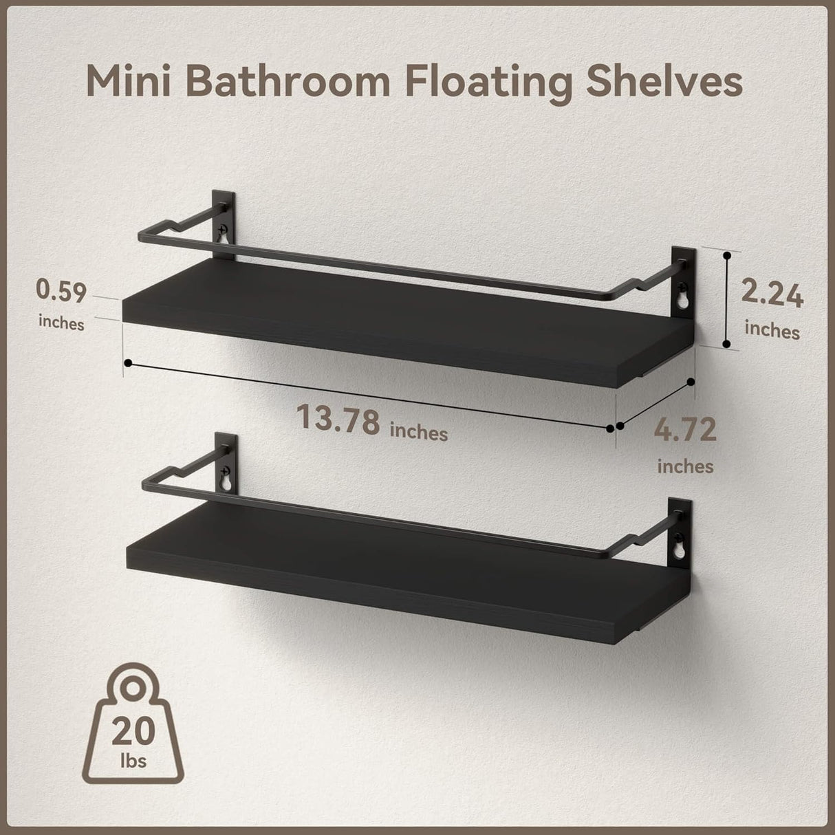 RICHER HOUSE Bathroom Shelves, Black Floating Wall Shelf Organizer Over Toilet Storage with 2 Shelves RICHER HOUSE