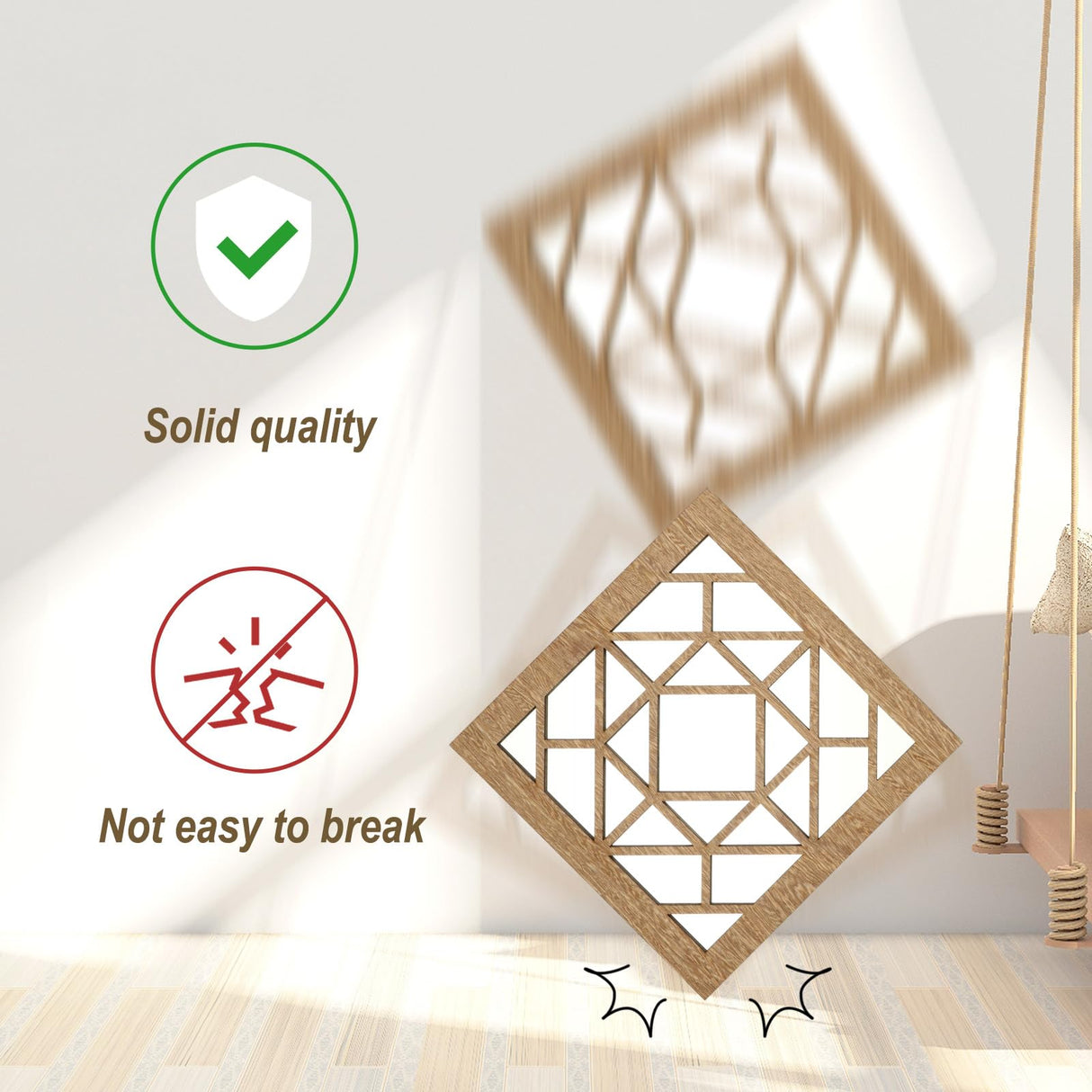 KOYILTD 2 PCS Square Wall Mirror, Rustic Farmhouse Decorative Mirrors, 12 inch Mirror Art for Bathroom, Bedroom, Living Room (Wenge, 12 x 12 in style1) KOYILTD