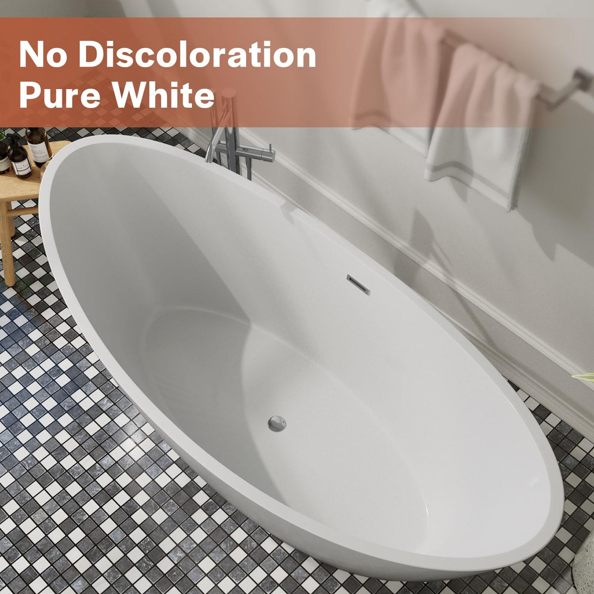 Empava Luxury 67 inch Acrylic Freestanding Bathtub Contemporary Soaking Tub with Overflow and Drain White BT518 Empava