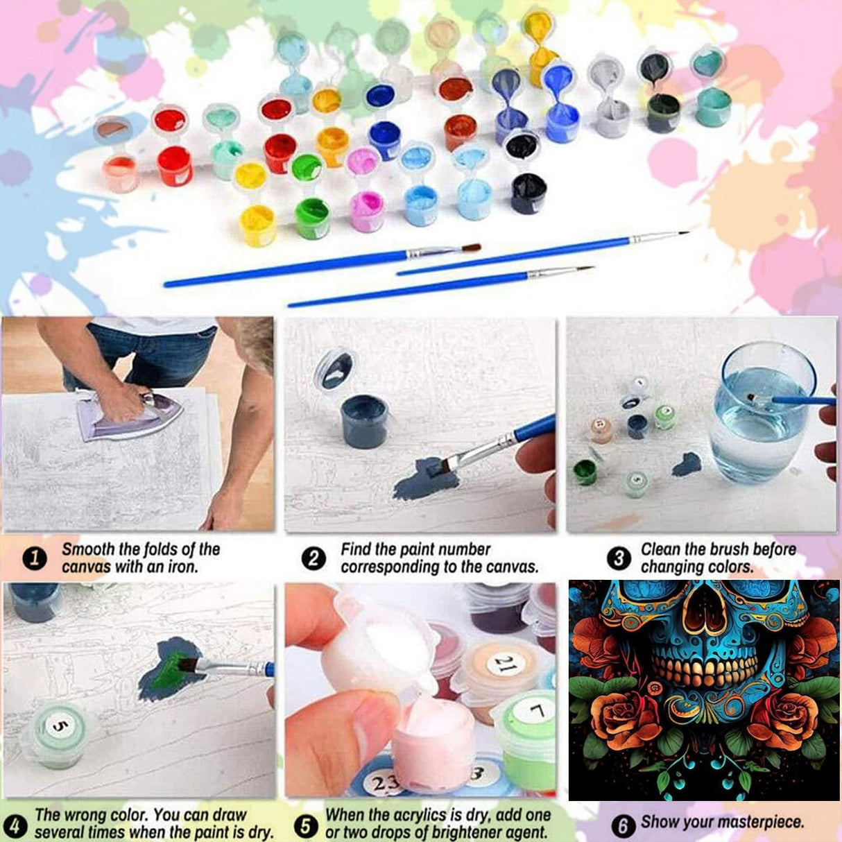 Arttoplus Skull Paint by Numbers Kit for Adults-Butterfly Adult Paint by Number Kits on Canvas,Skeleton Painting by Number Adult for Gift Home Wall Decor(16x20inch) Arttoplus