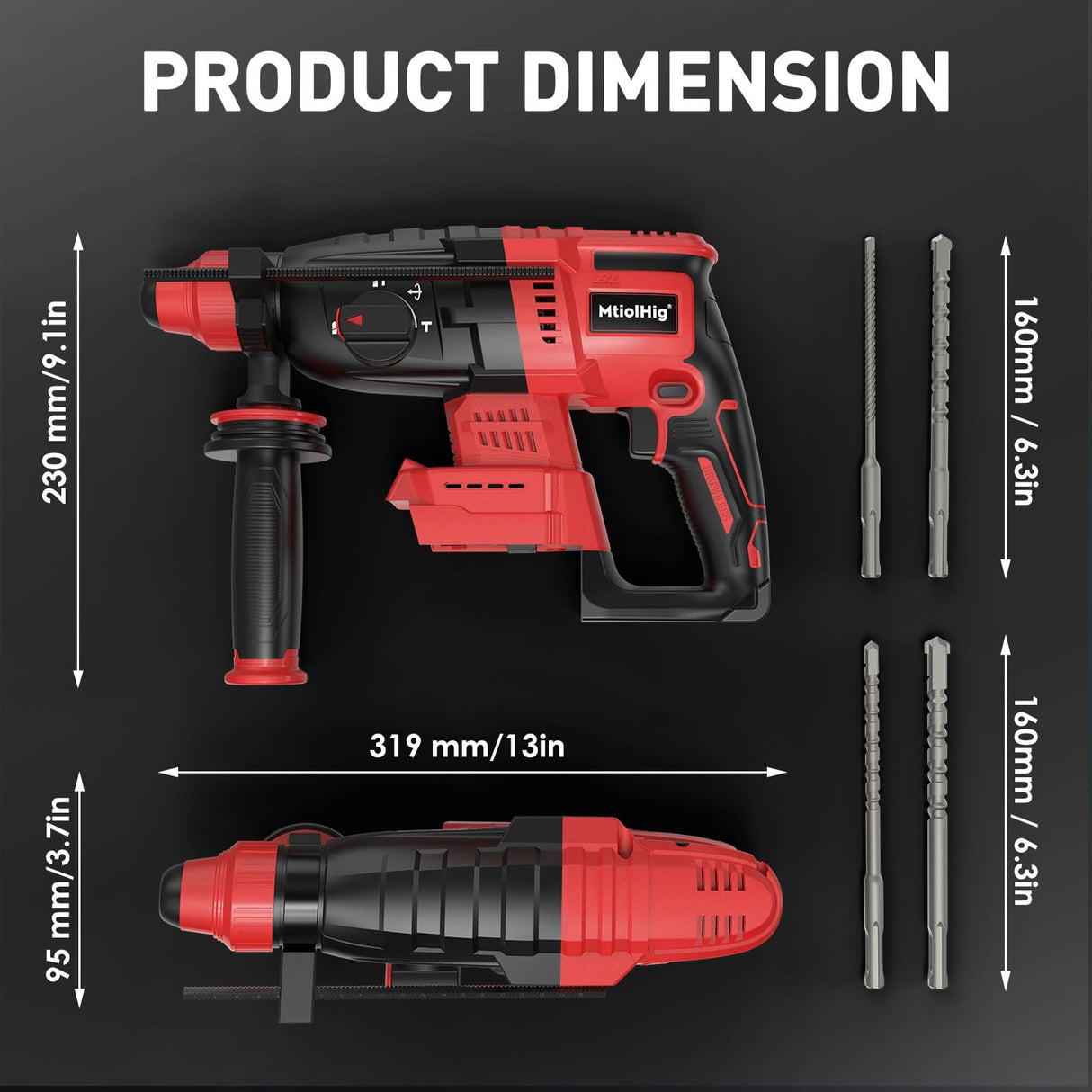 Rotary Hammer Drill For Milwaukee 18V: 1" SDS Plus Brushless Rotary Hammer - Safety Clutch 4 Application Modes Fastest Drilling For Concrete Tile Wood Wall Including 4 Drill Bits(Battery not included) MtiolHig