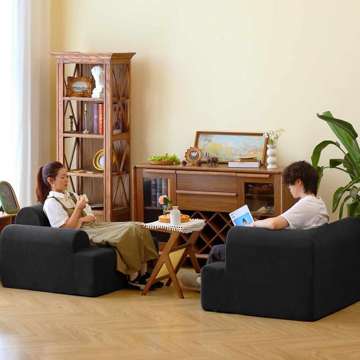 N&V Foam Sofa, Made with All Foam, Great for Livingroon and Bedroom (Black) N&V