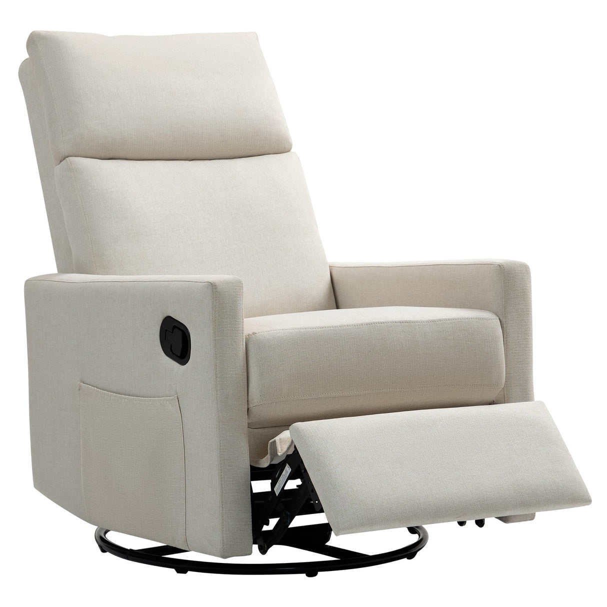 LONWIK Swivel Rocker Recliner Chair, Upholstered Fabric Nursery Rocking Glider Chair with Adjustable Backrest and Footrest, Lay Flat Recliner Single Lazy Sofa for Living Room(Beige) LONWIK