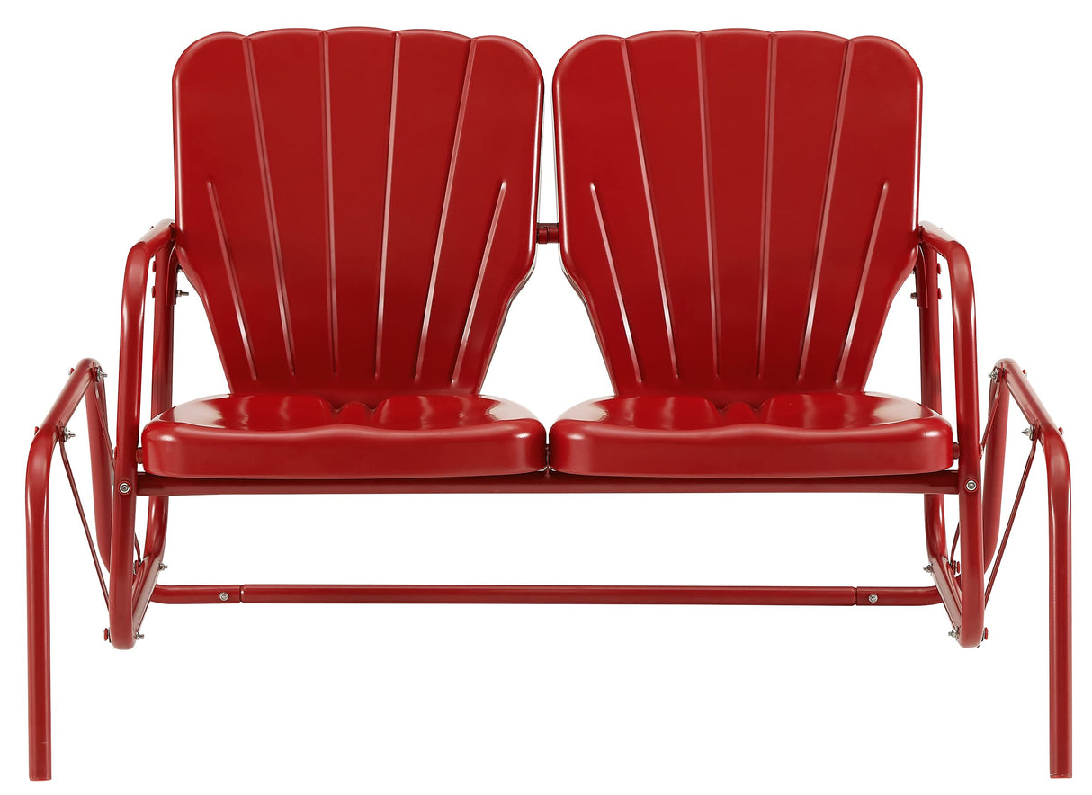 Crosley Furniture Ridgeland Retro Metal Outdoor Loveseat Glider, 2-Person Rocking Patio Bench for Porch, Bright Red Gloss Crosley Furniture