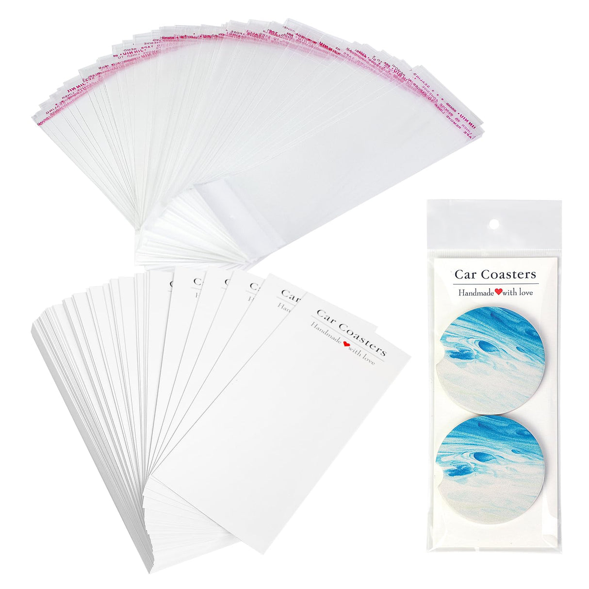 100Pcs Car Coaster Packaging for Selling, Sublimation Car Coasters Cards with 100pcs Bags Suitable for Business Packaging Display, Sublimation Car Coasters Cards for Selling WoodArtSupply