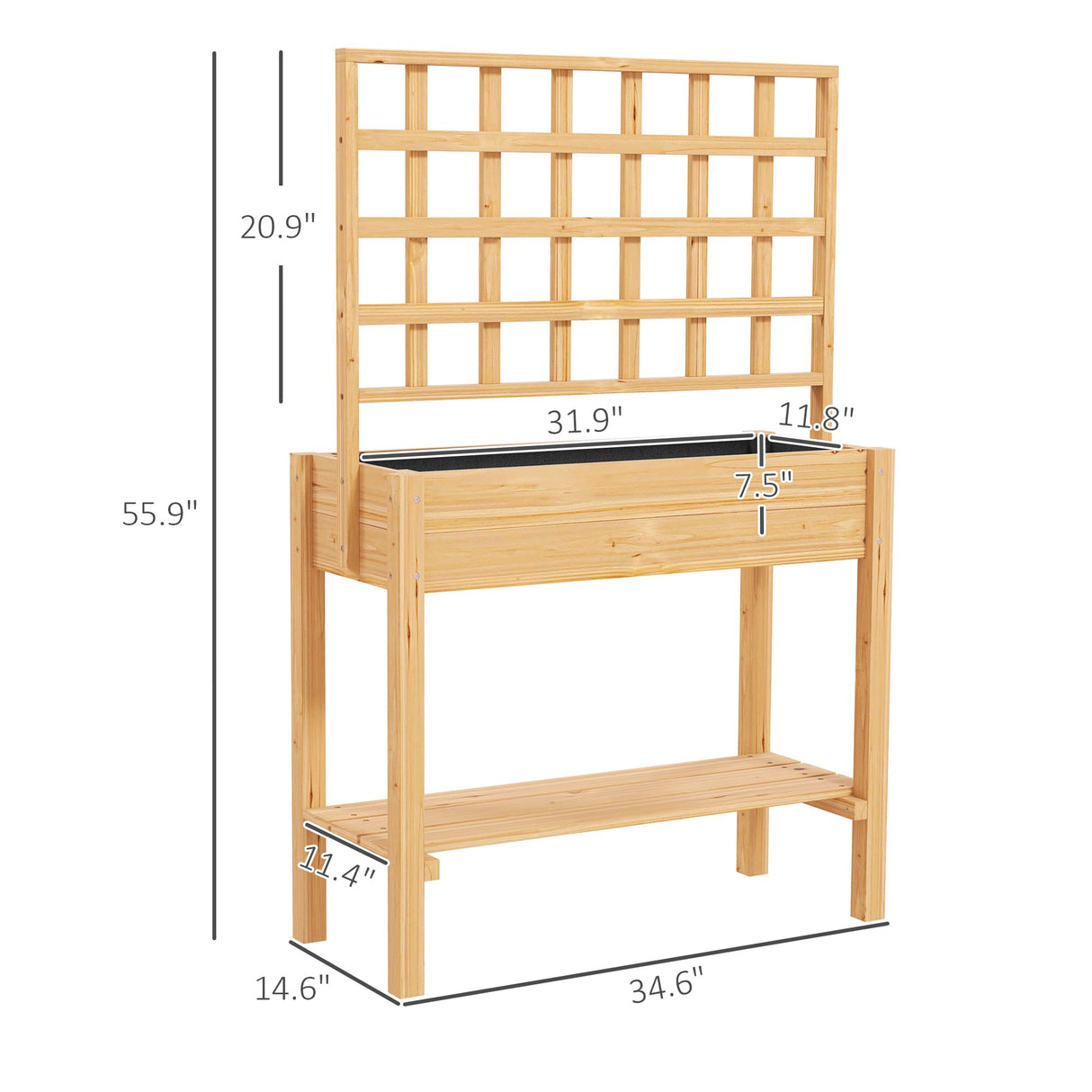 Outsunny Wooden Raised Garden Bed with Trellis, Elevated Planter Box with Storage Shelf, Outdoor Flower Box for Vegetables, Flowers, Herbs Outsunny
