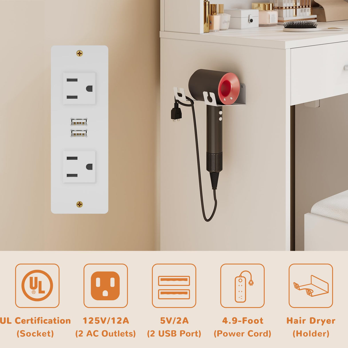 wanan Small Makeup Vanity Desk with Mirror and Lights, Compact Vanity with Chair and Charging Station, 3 Color Lighting Modes for Small Space,White wanan