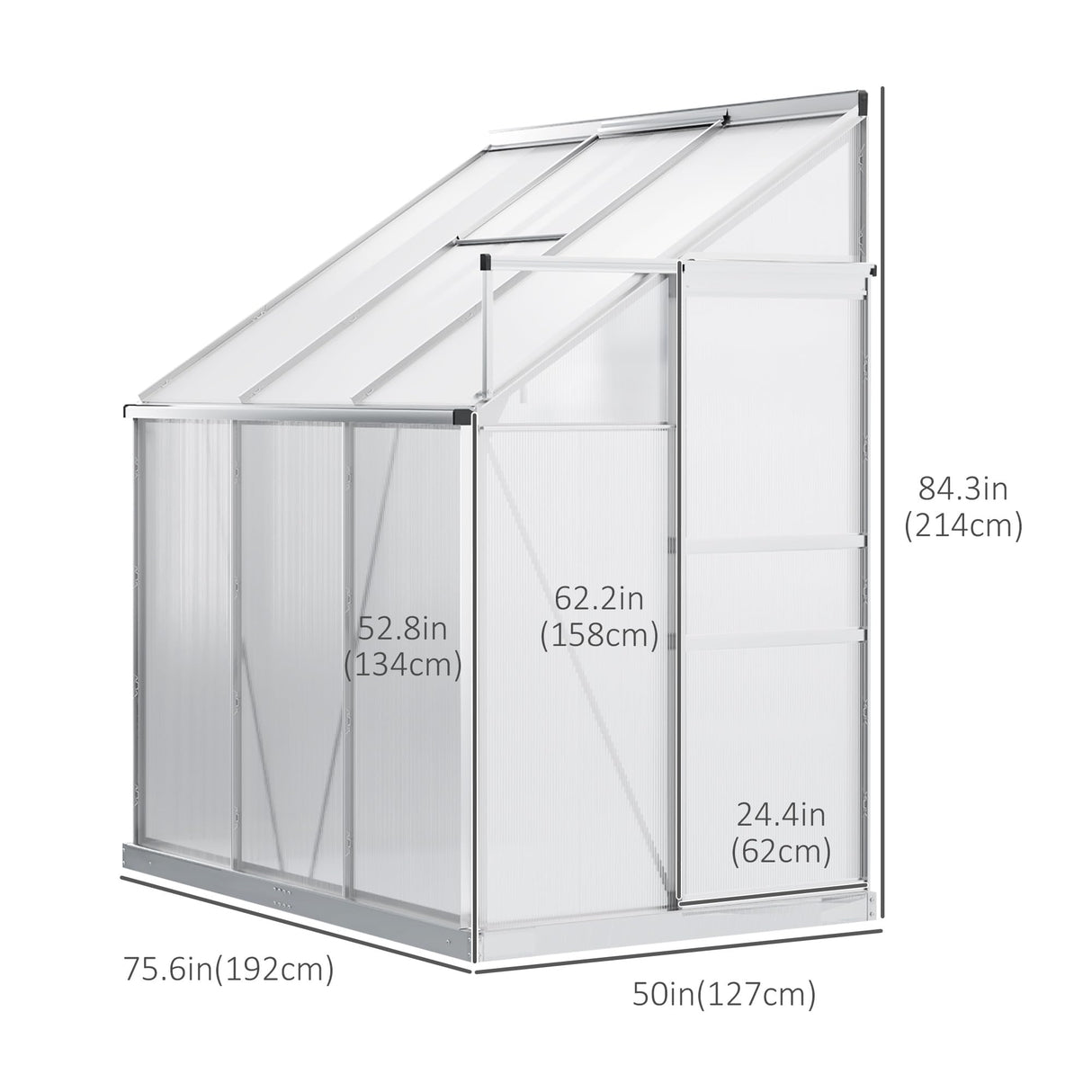 Outsunny 6' x 4' Aluminum Lean-to Greenhouse Polycarbonate Walk-in Garden Greenhouse with Adjustable Roof Vent, Rain Gutter and Sliding Door for Winter, Clear Outsunny