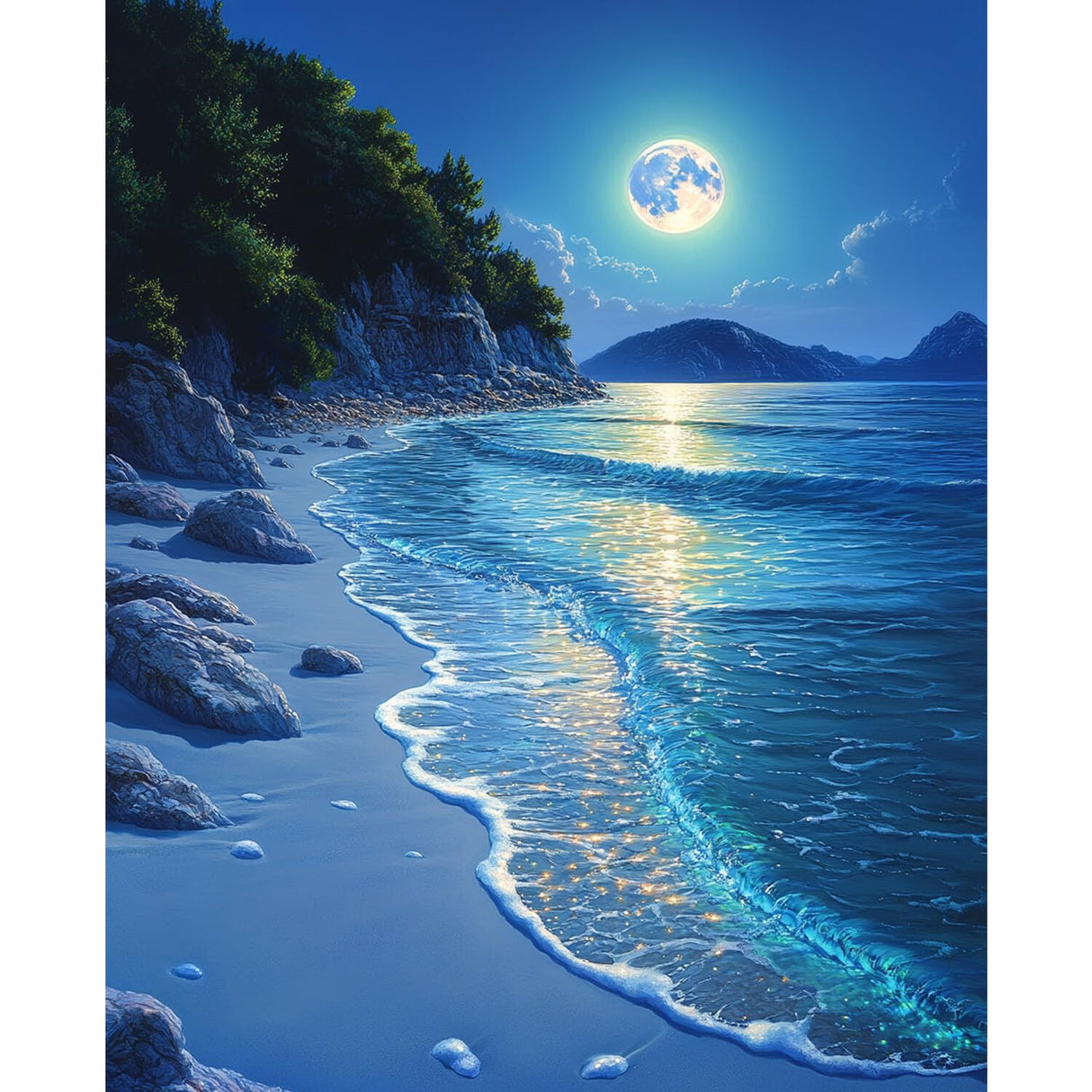 Beach Moonlight Paint by Numbers Kit for Adults Beginner Ocean Oil Painting Kit Adult Paint by Number Kits on Canvas Moon DIY Painting for Beginners Art by Numbers for Gifts Home Wall Decor 16x20 Inch obterie