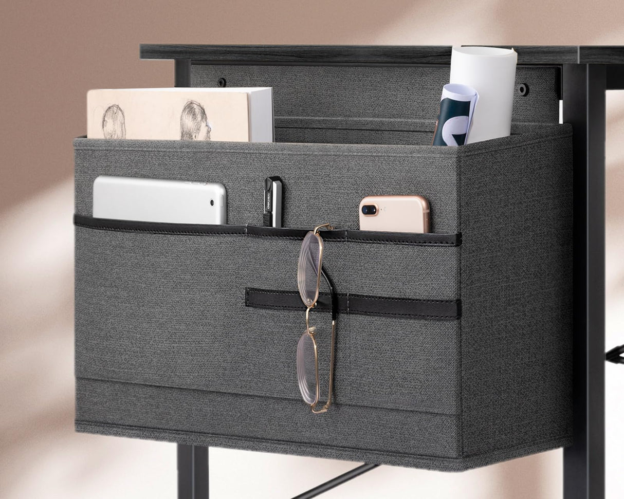 KKL Large Computer Desk with Power Outlets and USB Port Desk for Home Office Gaming Simple Modern Style Writing Desks with Storage Bag Headphone Hook, 63 inch, Black KKL