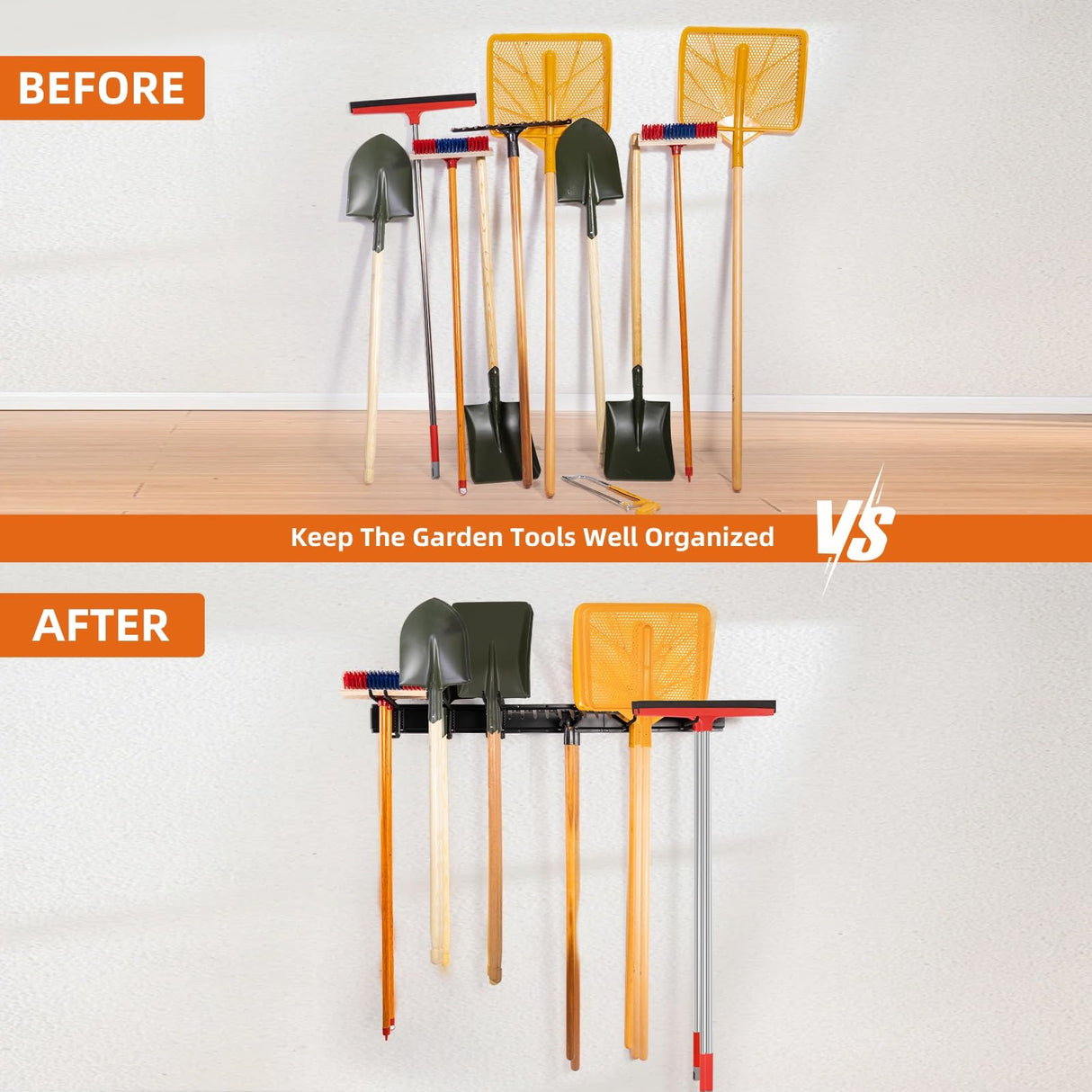 Awrob Paqa Garden Tool Organizer, Garage Storage, Garage Organization - Garage Tool Organizer Wall Mount 48 Inches, Max 440lbs Adjustable Garage Hooks for Hanging Awrob Paqa