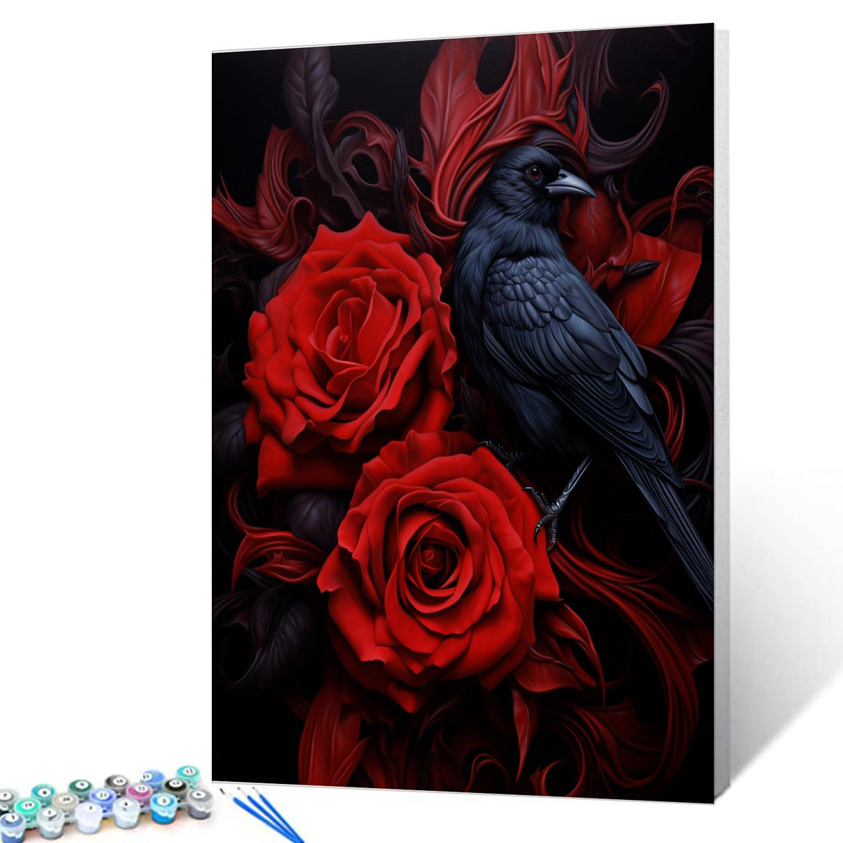 Tucocoo Red Rose and Raven DIY Paint by Number for Adults Beginners Delicate Flowers Painting by Number on Canvas with Brushes and Acrylic Pigment Dark Style Easy to Paint Without Frame 16 x 20inch Tucocoo