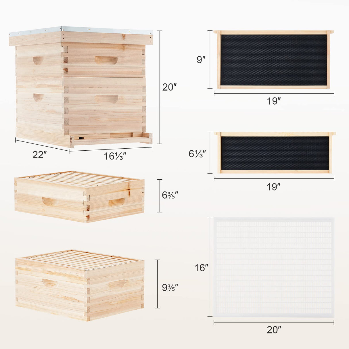 CREWORKS Bee Hive Boxes 10 Frame Langstroth Beehive, Bee Keeping Starter Kit Includes 1 Super Bee Box & 1 Bee Brood Box with Beehive Frames and Foundation, 2 Layers Complete Bee Hive Kit CREWORKS