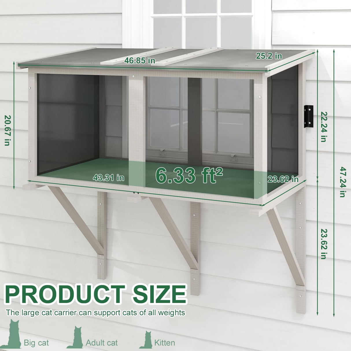 ketive Cat Catio, Expandable Window Box Enclosure for Indoor Cats, Comfortable Wooden Small Pet Perch House Hammock, All-Weather, Keep Bugs Insects Out ketive