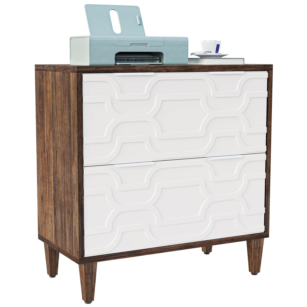 Tribesigns 2-Drawer File Cabinet, Lateral Filing Cabinet for A4/Letter/Legal Size, Office Storage Cabinet, Printer Stand with Storage Drawer for Home Office, Brown and White Tribesigns