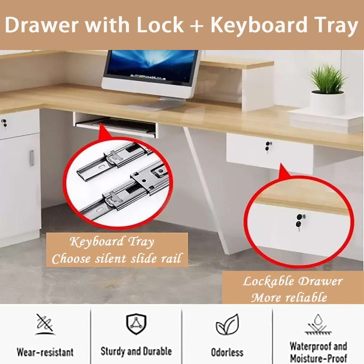 L Shaped Reception Desk with Counter,Front Desk Commercial Reception Counter with Lockable Drawers & LED Lights Retail Checkout Counter for Salon Lobby Store(D-Left, 55inch/140cm) Generic